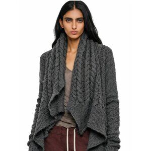 Rick Owens FW15 Sphinx RP15F1471-SK Silk Cocoon Cable Cardigan in Dark Dust